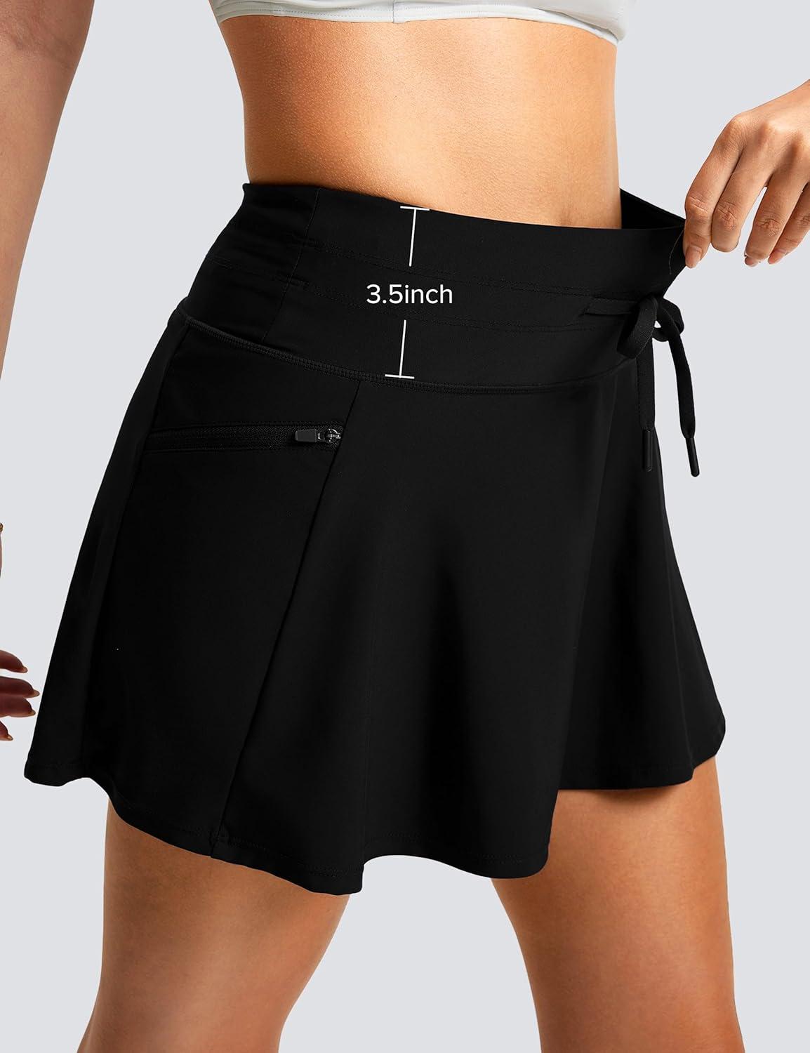 image:imageFitsT4 Sports Womens 15 Swim Skirts Skort with Shorts 4 Pockets High Waisted Bathing Suit Swimwear Swimsuit BottomsBlack