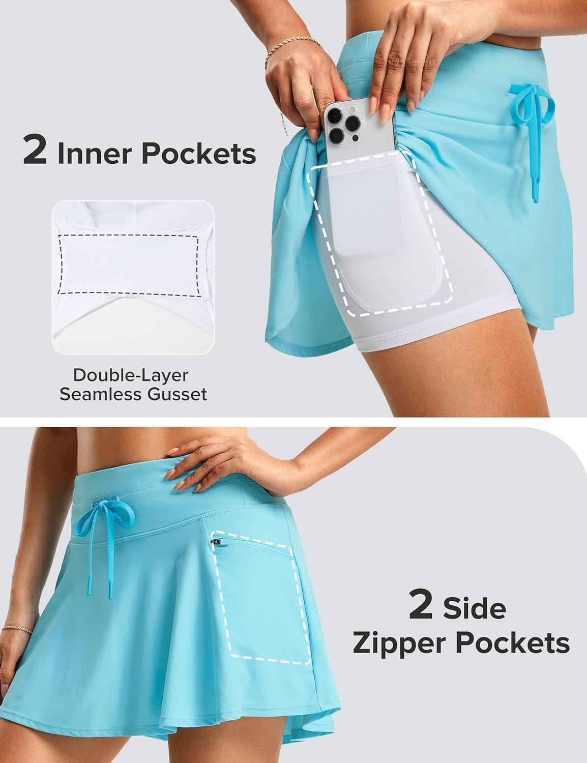 image:imageFitsT4 Sports Womens 15 Swim Skirts Skort with Shorts 4 Pockets High Waisted Bathing Suit Swimwear Swimsuit BottomsBlue