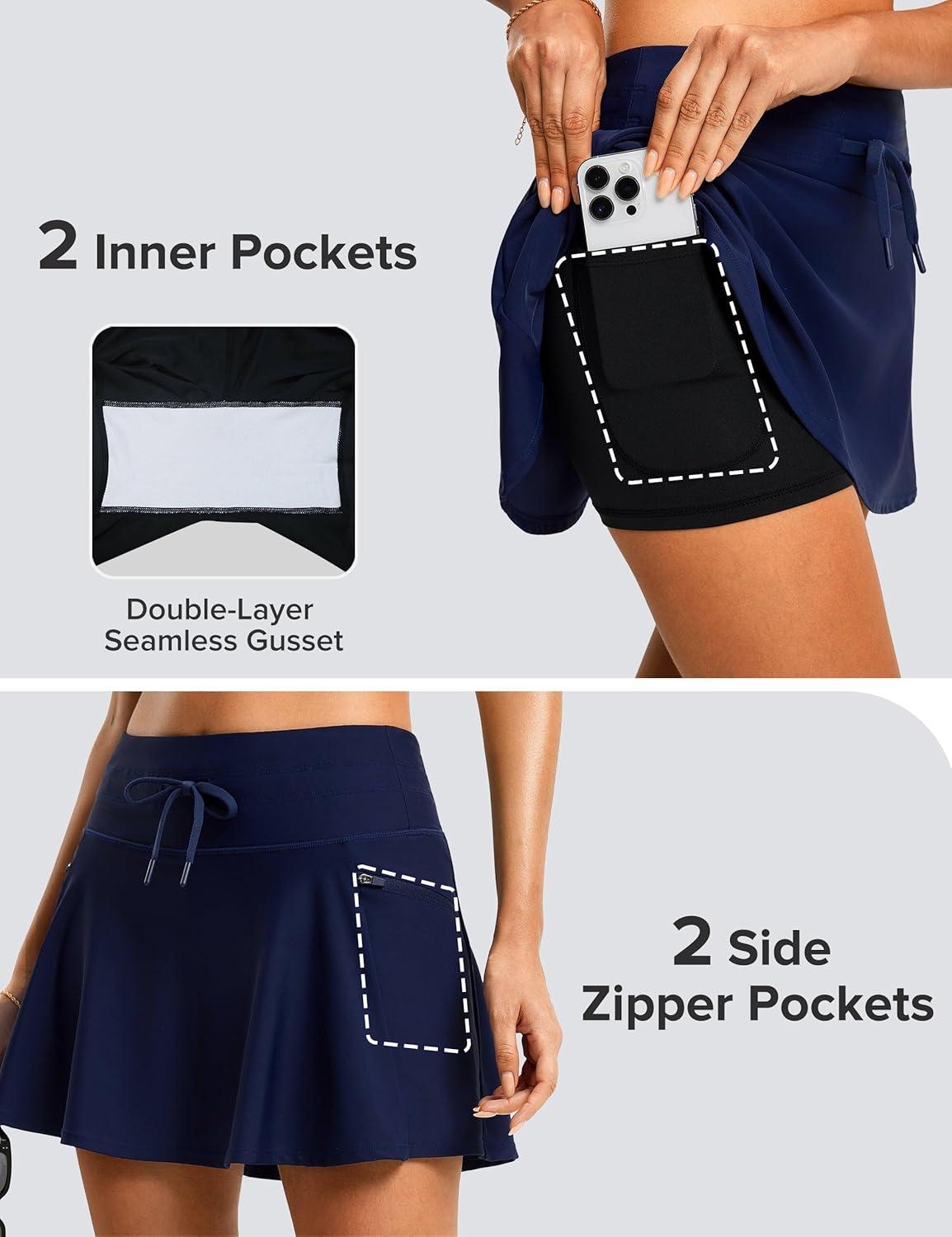 image:imageFitsT4 Sports Womens 15 Swim Skirts Skort with Shorts 4 Pockets High Waisted Bathing Suit Swimwear Swimsuit BottomsNavy