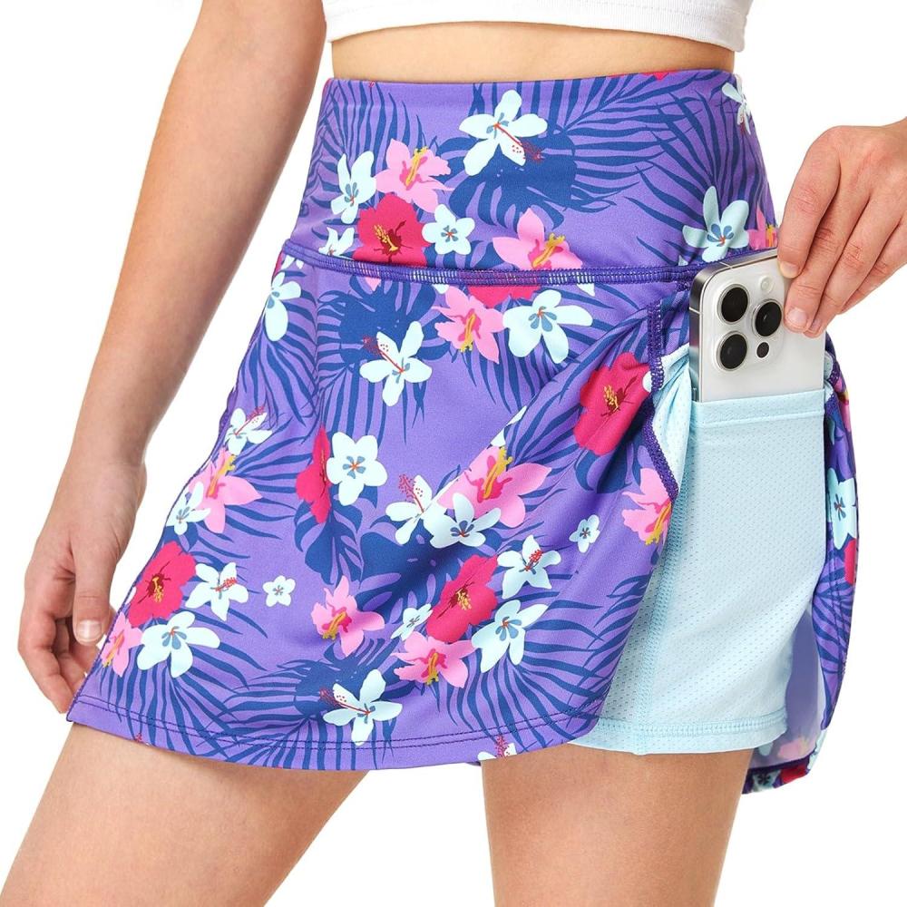 image:imageFitsT4 Sports Girls Tennis Skirt with Shorts Golf Skort Adjustable Waist UPF50 Athletic Skirts for Outdoor SportsFlowers