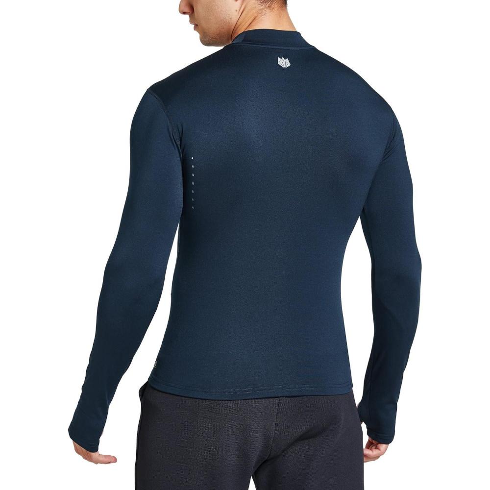 image:imageFitsT4 Sports Mens Thermal Shirt Fleece Lined Mock Neck Base Layer TopsNavy