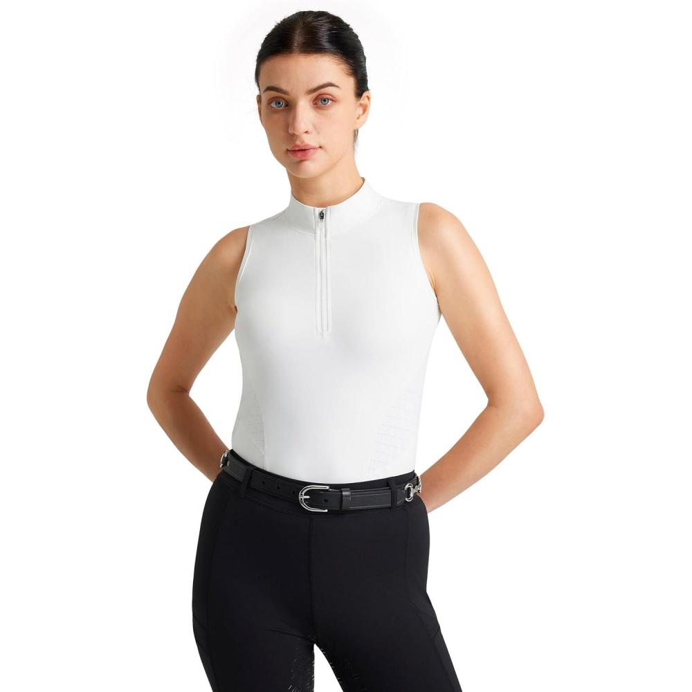 image:imageFitsT4 Sports Women Equestrian Shirts Sleeveless Horse Riding Shirts Quick Dry UPF50 Tank Tops Golf Shirts Quarter ZipWhite