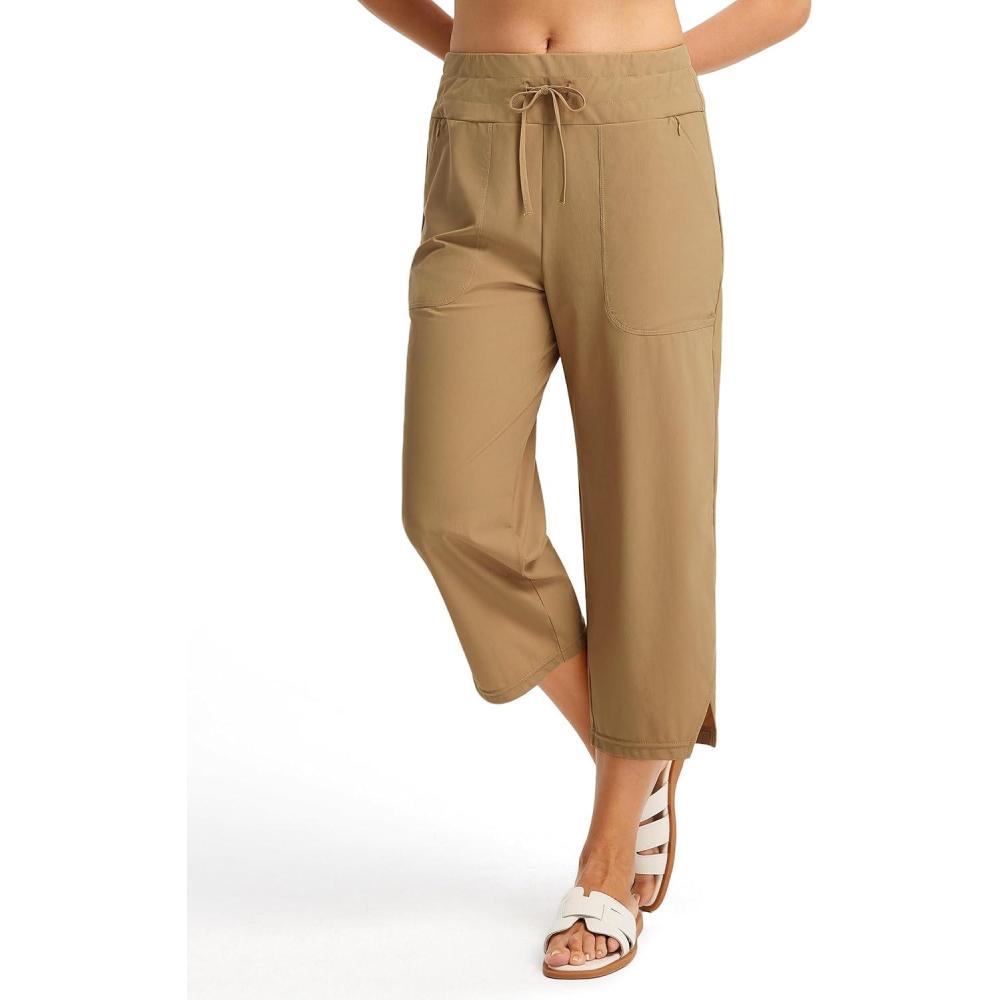 image:imageFitsT4 Sports Womens Swim Capris 21 UPF 50 Beach Pants Quick Dry Modest Swimsuits Bathing Suit Bottoms with Zip PocketsTan