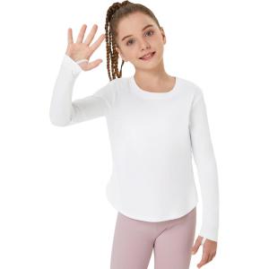 FitsT4 Sports Girls Sun Shirts Long Sleeve Rash Guard UPF 50+ UV Protection Swim Tops(White)