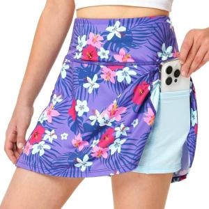 FitsT4 Sports Girls Tennis Skirt with Shorts Golf Skort Adjustable Waist UPF50+ Athletic Skirts for Outdoor Sports(Flowers)