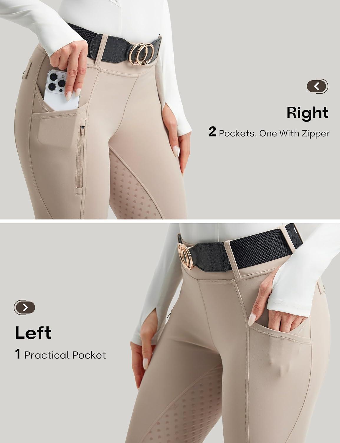 image:imageFitsT4 Sports Womens Horse Riding Pants Full Seat Equestrian Breeches High Waist Horseback Riding Tights with PocketsApricot