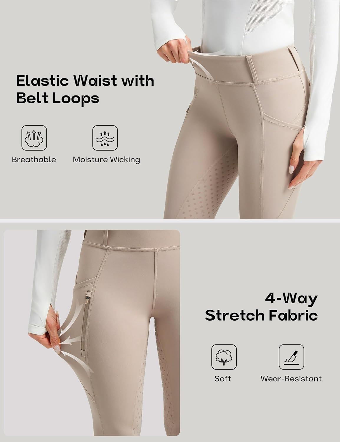 image:imageFitsT4 Sports Womens Horse Riding Pants Full Seat Equestrian Breeches High Waist Horseback Riding Tights with PocketsApricot