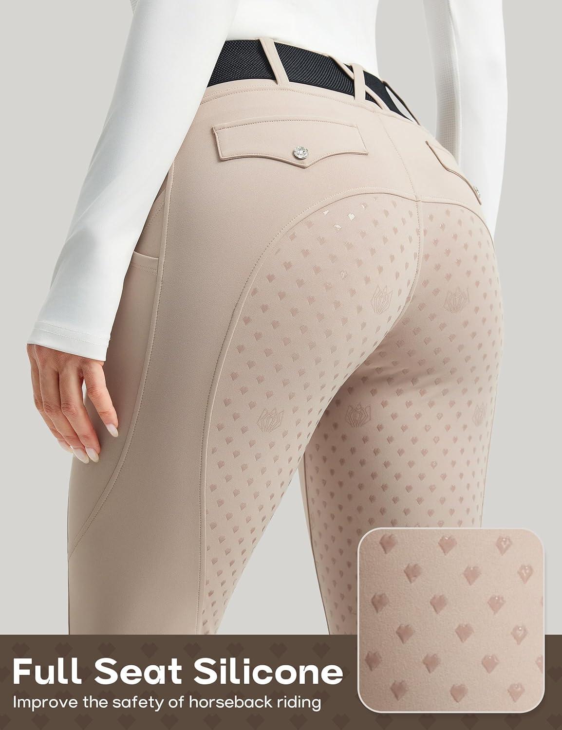 image:imageFitsT4 Sports Womens Horse Riding Pants Full Seat Equestrian Breeches High Waist Horseback Riding Tights with PocketsApricot