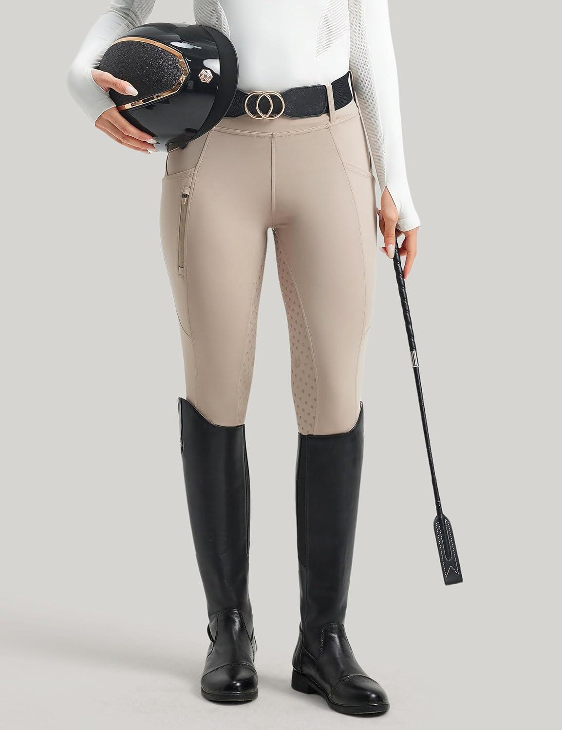 image:imageFitsT4 Sports Womens Horse Riding Pants Full Seat Equestrian Breeches High Waist Horseback Riding Tights with PocketsApricot