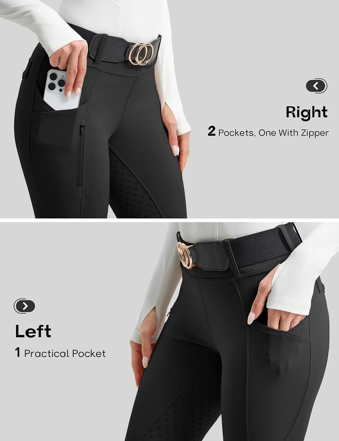 image:imageFitsT4 Sports Womens Horse Riding Pants Full Seat Equestrian Breeches High Waist Horseback Riding Tights with PocketsBlack