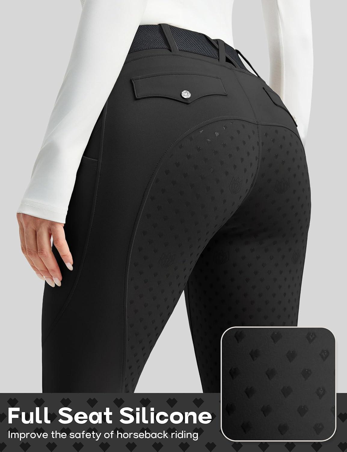 image:imageFitsT4 Sports Womens Horse Riding Pants Full Seat Equestrian Breeches High Waist Horseback Riding Tights with PocketsBlack
