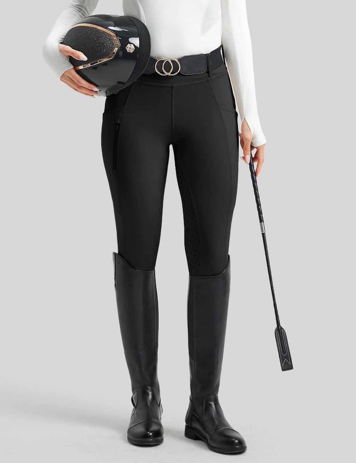 image:imageFitsT4 Sports Womens Horse Riding Pants Full Seat Equestrian Breeches High Waist Horseback Riding Tights with PocketsBlack