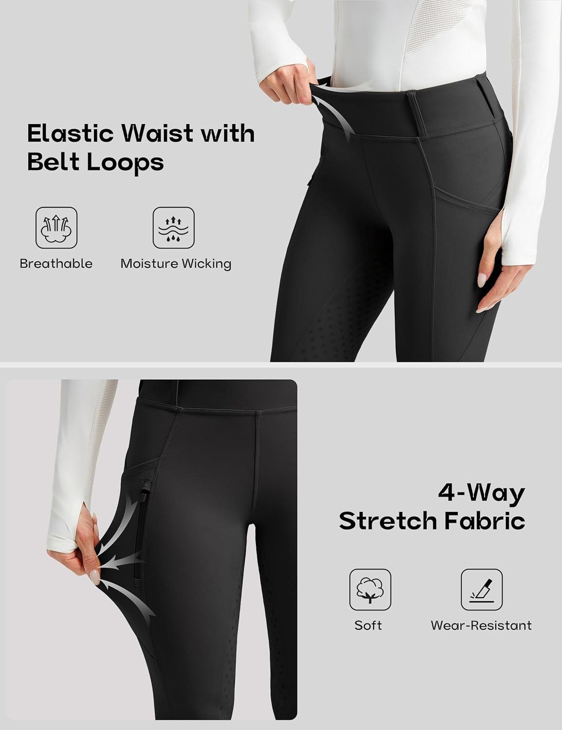 image:imageFitsT4 Sports Womens Horse Riding Pants Full Seat Equestrian Breeches High Waist Horseback Riding Tights with PocketsBlack