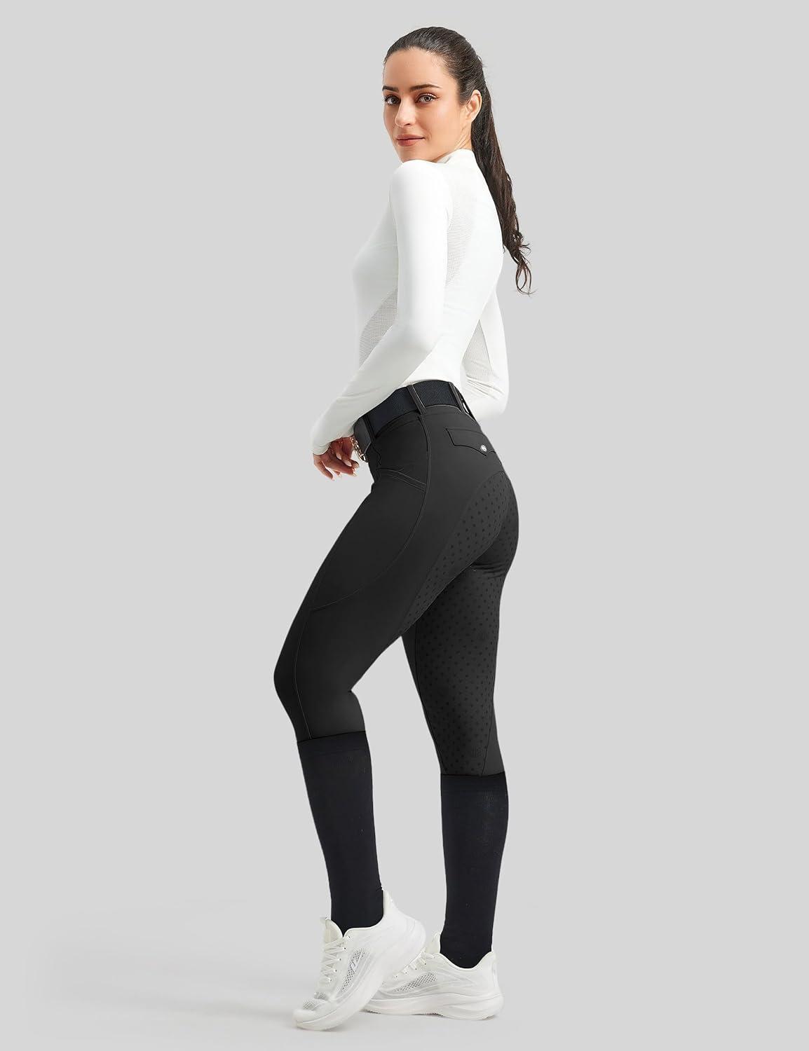 image:imageFitsT4 Sports Womens Horse Riding Pants Full Seat Equestrian Breeches High Waist Horseback Riding Tights with PocketsBlack