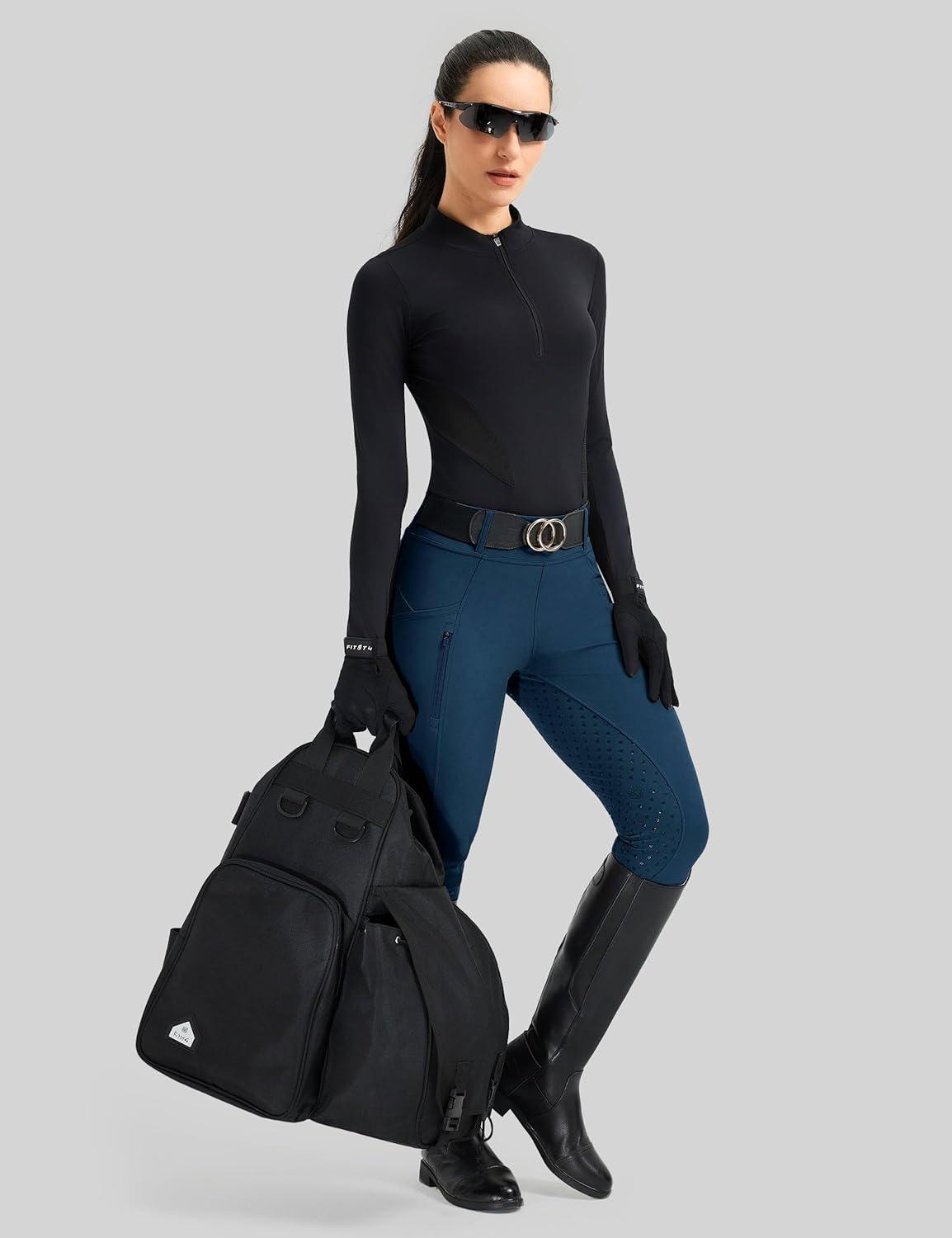 image:imageFitsT4 Sports Womens Horse Riding Pants Full Seat Equestrian Breeches High Waist Horseback Riding Tights with PocketsBlue