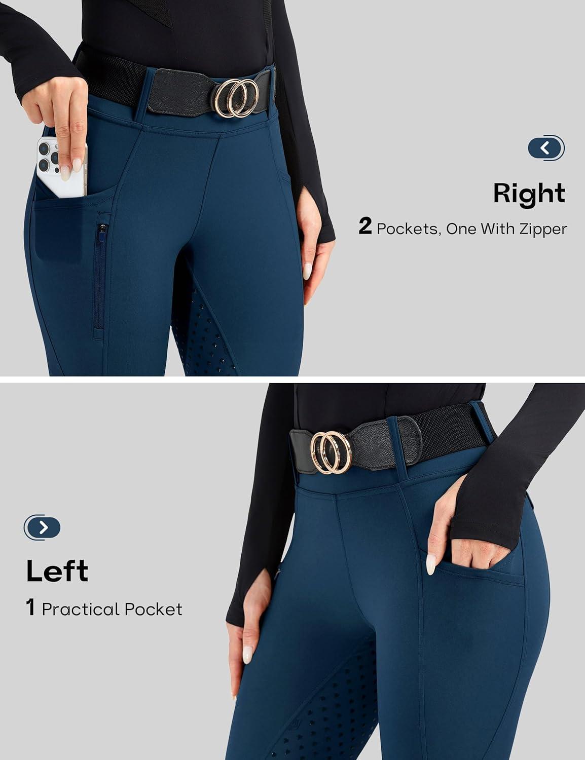 image:imageFitsT4 Sports Womens Horse Riding Pants Full Seat Equestrian Breeches High Waist Horseback Riding Tights with PocketsBlue