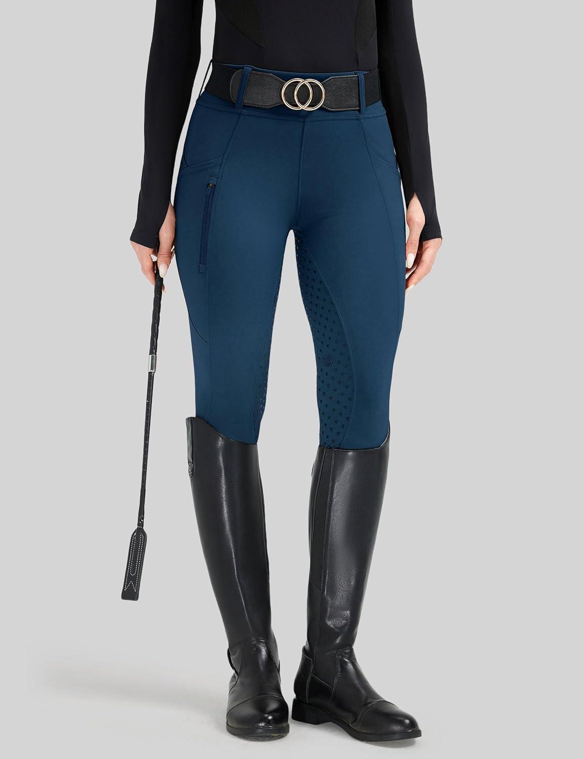 image:imageFitsT4 Sports Womens Horse Riding Pants Full Seat Equestrian Breeches High Waist Horseback Riding Tights with PocketsBlue