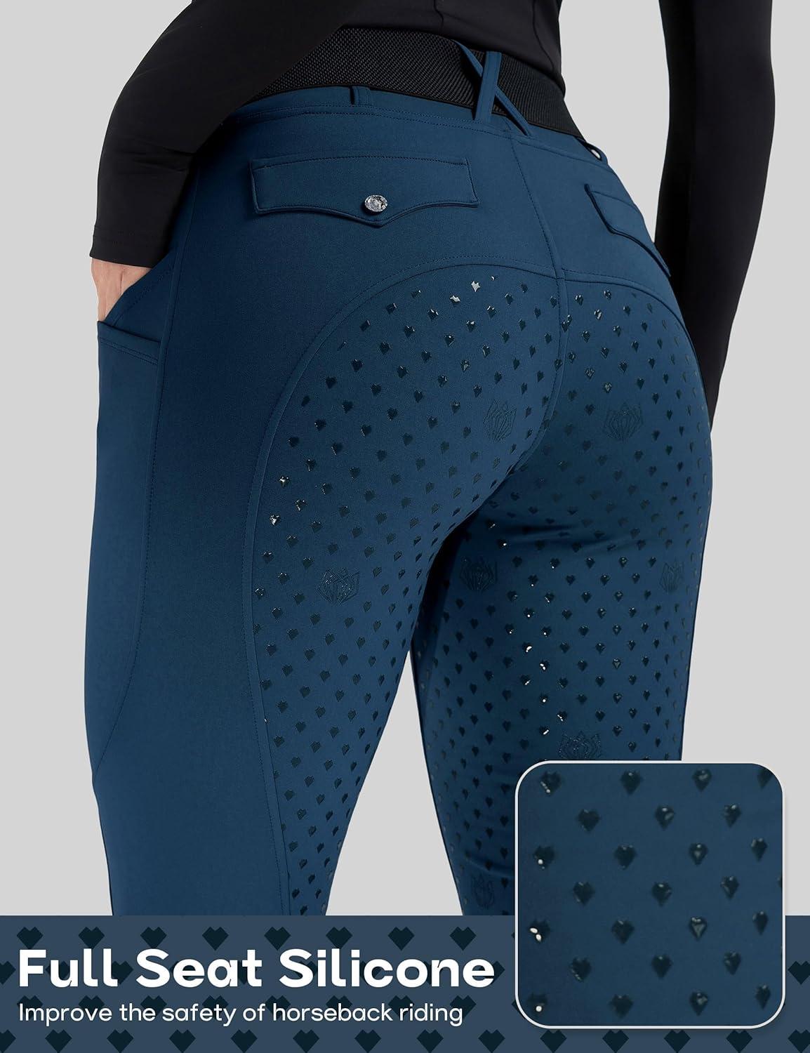 image:imageFitsT4 Sports Womens Horse Riding Pants Full Seat Equestrian Breeches High Waist Horseback Riding Tights with PocketsBlue