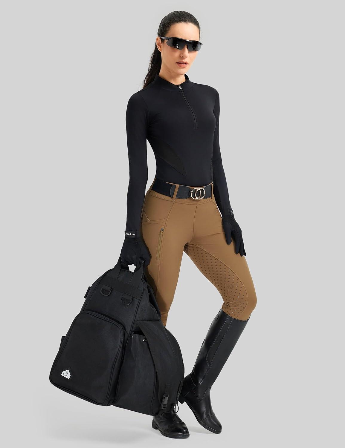 image:imageFitsT4 Sports Womens Horse Riding Pants Full Seat Equestrian Breeches High Waist Horseback Riding Tights with PocketsBrown