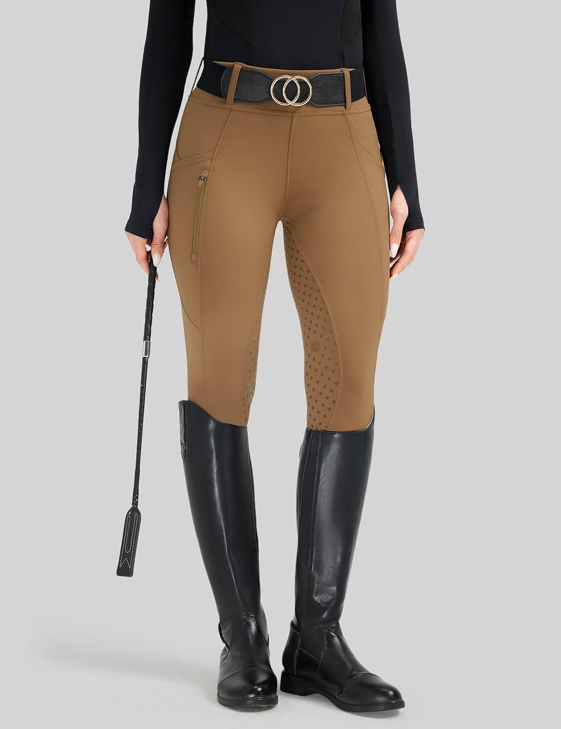 image:imageFitsT4 Sports Womens Horse Riding Pants Full Seat Equestrian Breeches High Waist Horseback Riding Tights with PocketsBrown