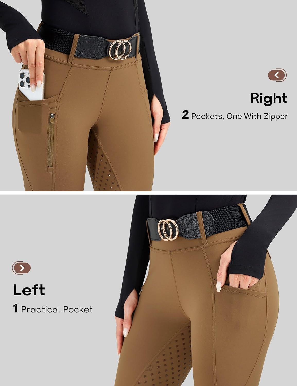 image:imageFitsT4 Sports Womens Horse Riding Pants Full Seat Equestrian Breeches High Waist Horseback Riding Tights with PocketsBrown