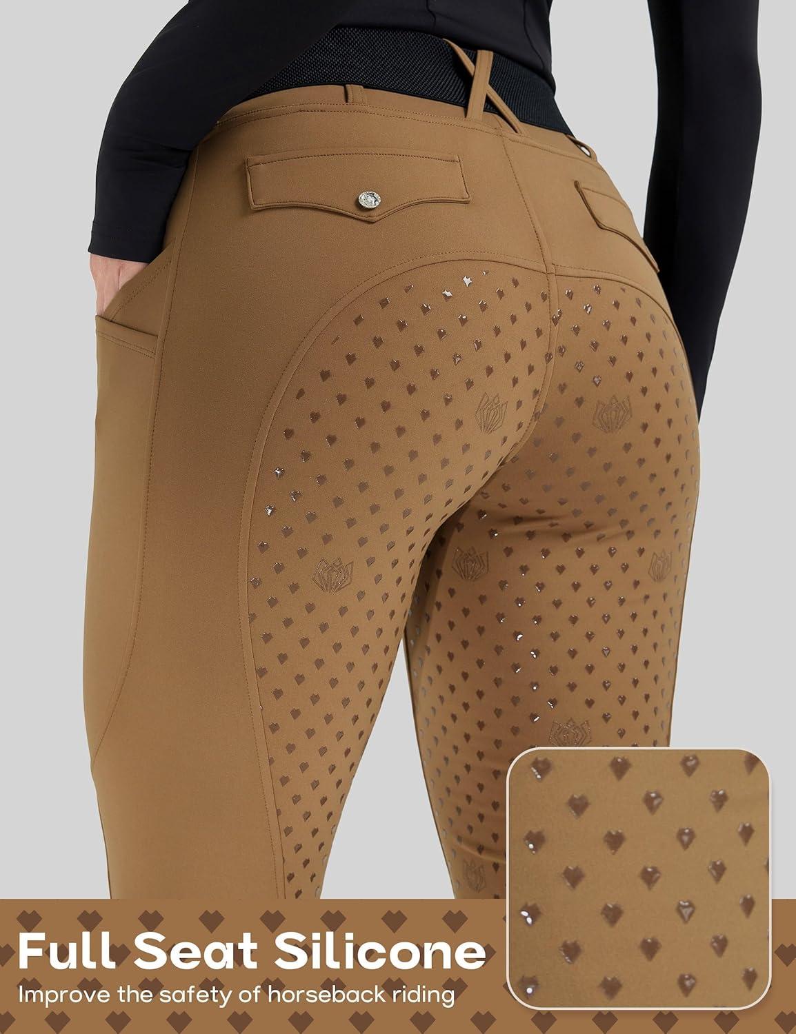 image:imageFitsT4 Sports Womens Horse Riding Pants Full Seat Equestrian Breeches High Waist Horseback Riding Tights with PocketsBrown