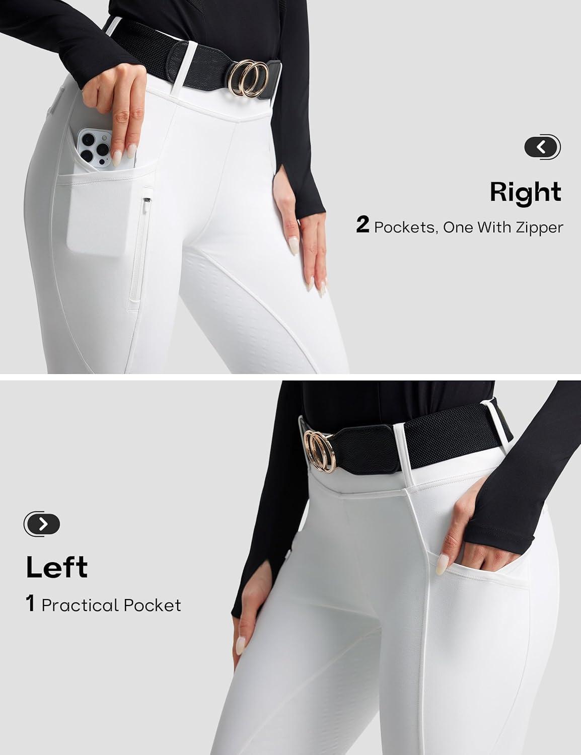 image:imageFitsT4 Sports Womens Horse Riding Pants Full Seat Equestrian Breeches High Waist Horseback Riding Tights with PocketsWhite
