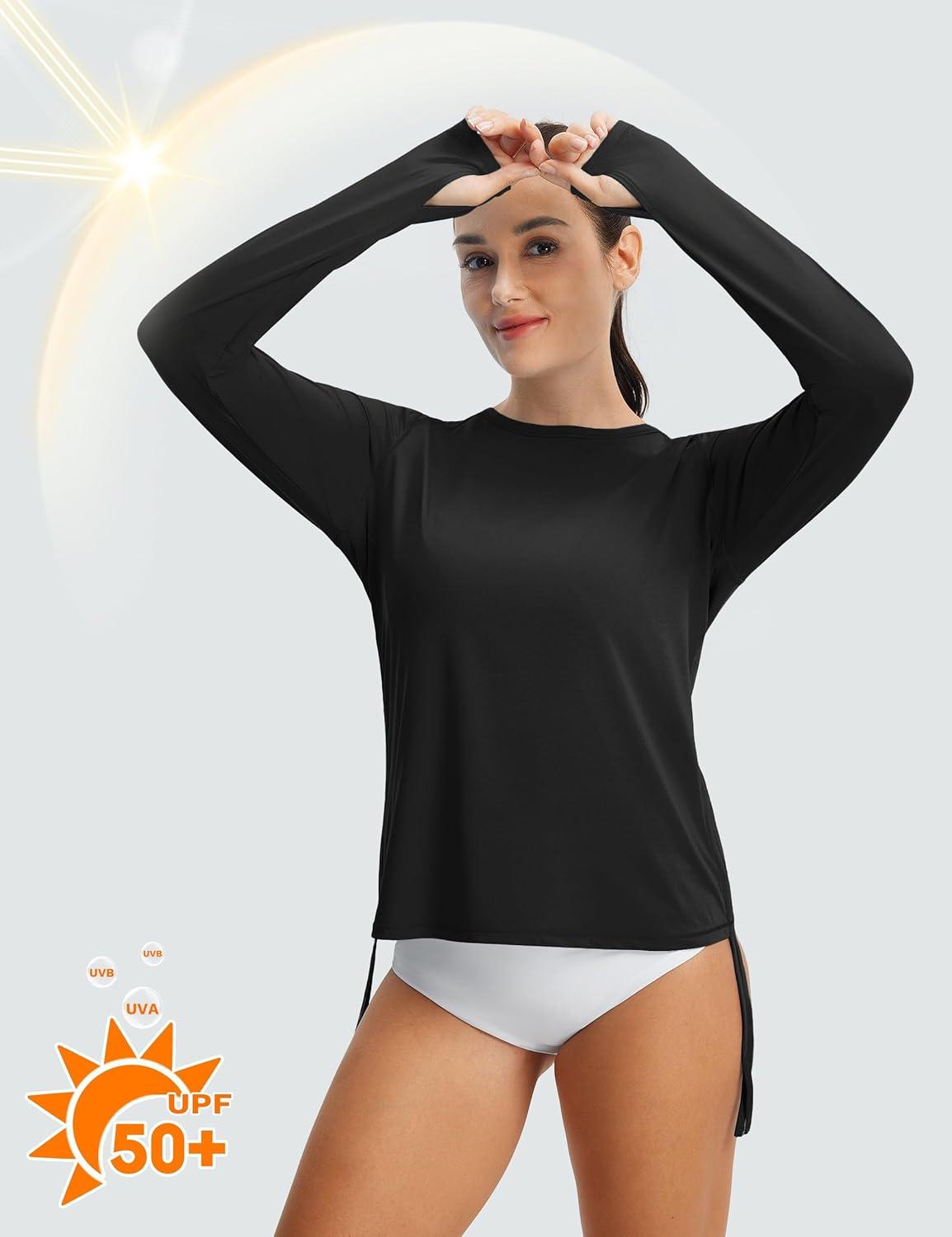 image:imageFitsT4 Sports Womens Rash Guard Shirts UPF 50 Long Sleeve Swim Shirt UV Sun Protection Swimsuits Bathing Suit TopBlack