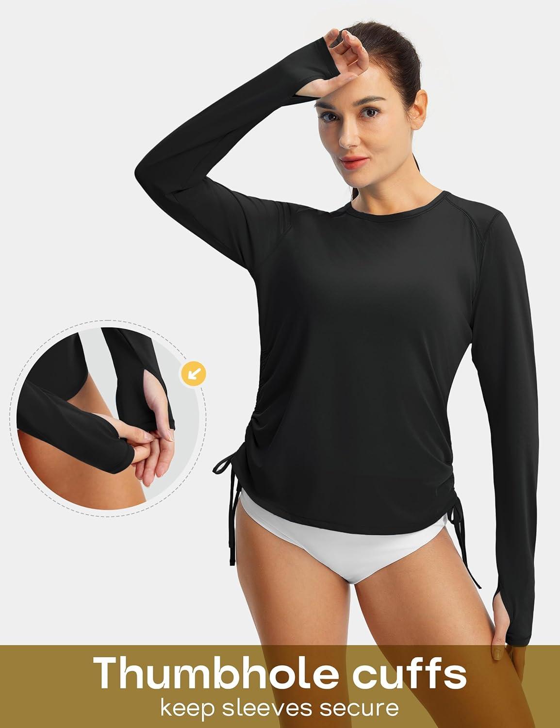 image:imageFitsT4 Sports Womens Rash Guard Shirts UPF 50 Long Sleeve Swim Shirt UV Sun Protection Swimsuits Bathing Suit TopBlack