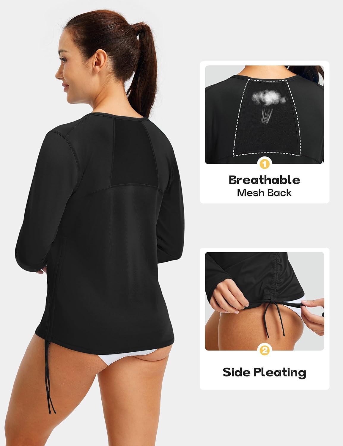 image:imageFitsT4 Sports Womens Rash Guard Shirts UPF 50 Long Sleeve Swim Shirt UV Sun Protection Swimsuits Bathing Suit TopBlack