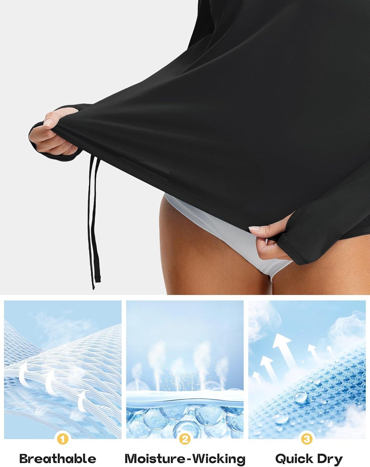 image:imageFitsT4 Sports Womens Rash Guard Shirts UPF 50 Long Sleeve Swim Shirt UV Sun Protection Swimsuits Bathing Suit TopBlack