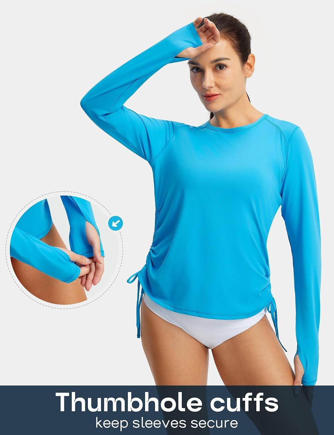 image:imageFitsT4 Sports Womens Rash Guard Shirts UPF 50 Long Sleeve Swim Shirt UV Sun Protection Swimsuits Bathing Suit TopBlue