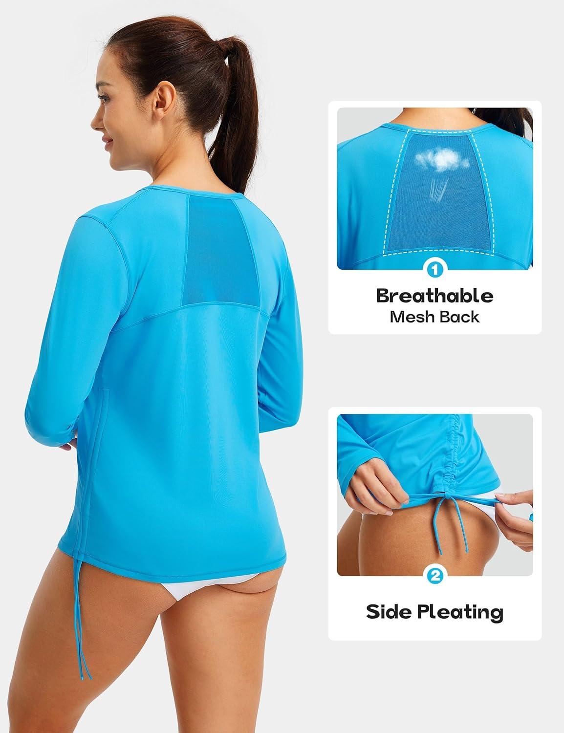 image:imageFitsT4 Sports Womens Rash Guard Shirts UPF 50 Long Sleeve Swim Shirt UV Sun Protection Swimsuits Bathing Suit TopBlue