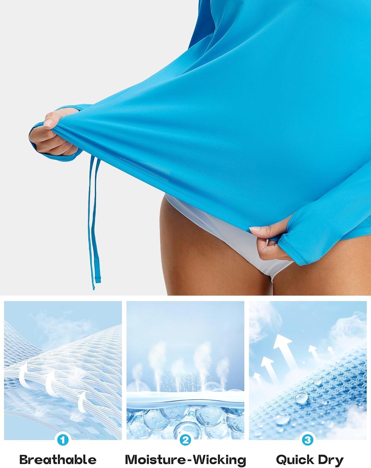 image:imageFitsT4 Sports Womens Rash Guard Shirts UPF 50 Long Sleeve Swim Shirt UV Sun Protection Swimsuits Bathing Suit TopBlue