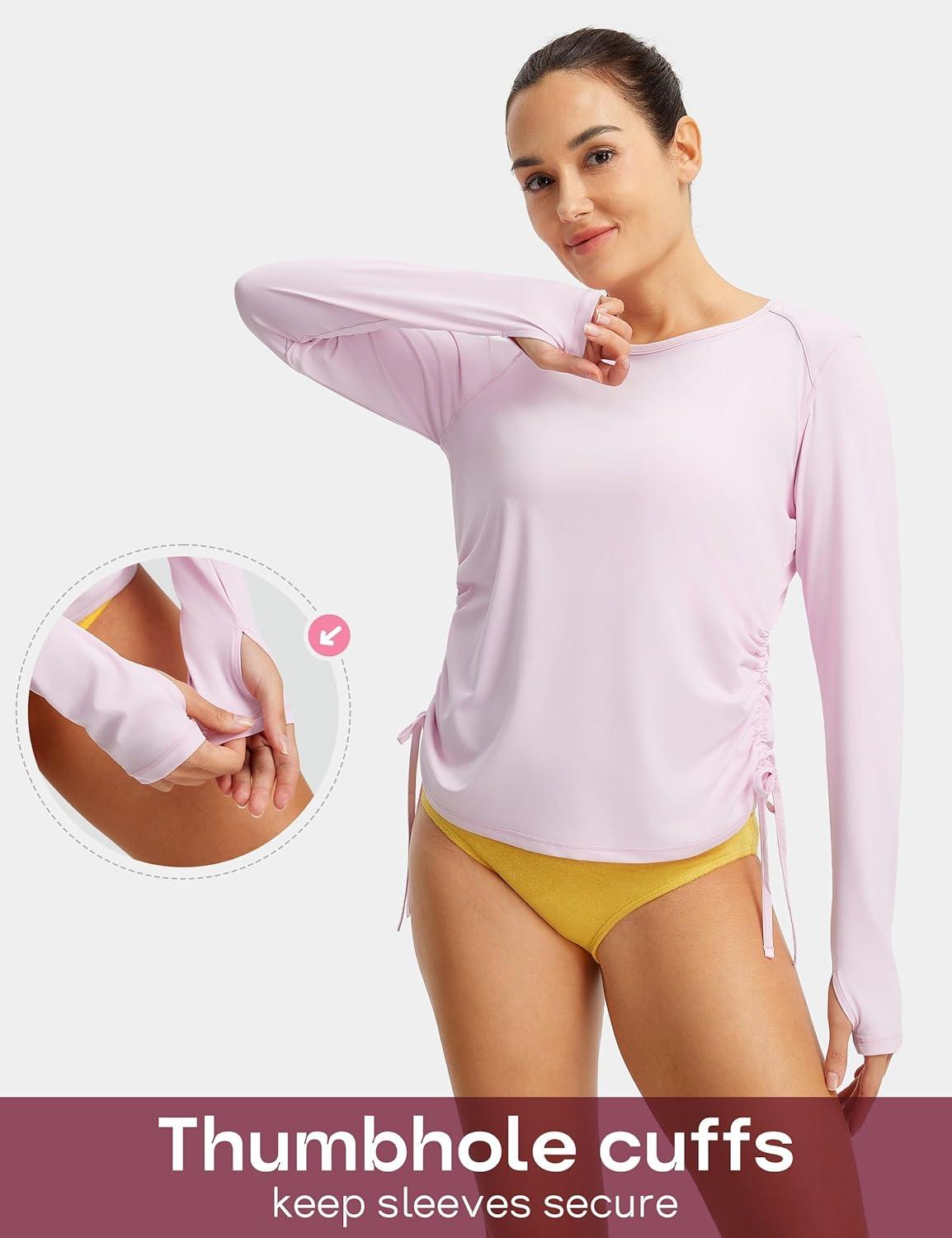 image:imageFitsT4 Sports Womens Rash Guard Shirts UPF 50 Long Sleeve Swim Shirt UV Sun Protection Swimsuits Bathing Suit TopPink