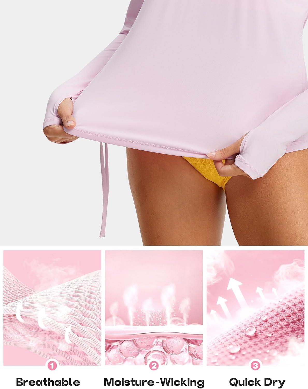 image:imageFitsT4 Sports Womens Rash Guard Shirts UPF 50 Long Sleeve Swim Shirt UV Sun Protection Swimsuits Bathing Suit TopPink