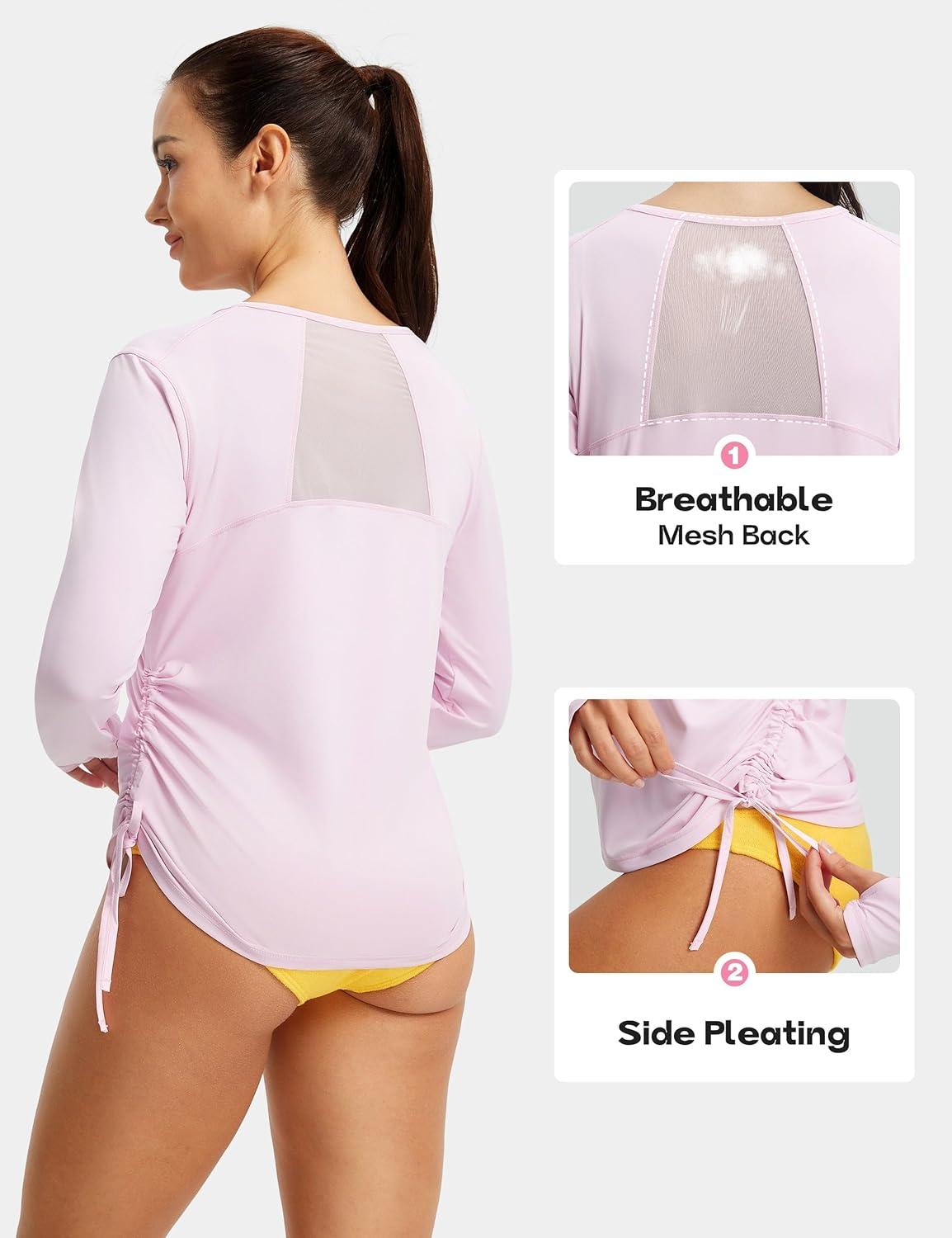 image:imageFitsT4 Sports Womens Rash Guard Shirts UPF 50 Long Sleeve Swim Shirt UV Sun Protection Swimsuits Bathing Suit TopPink