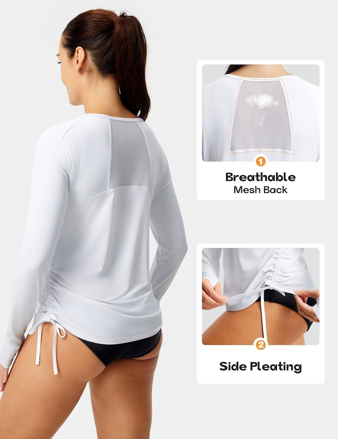 image:imageFitsT4 Sports Womens Rash Guard Shirts UPF 50 Long Sleeve Swim Shirt UV Sun Protection Swimsuits Bathing Suit TopWhite