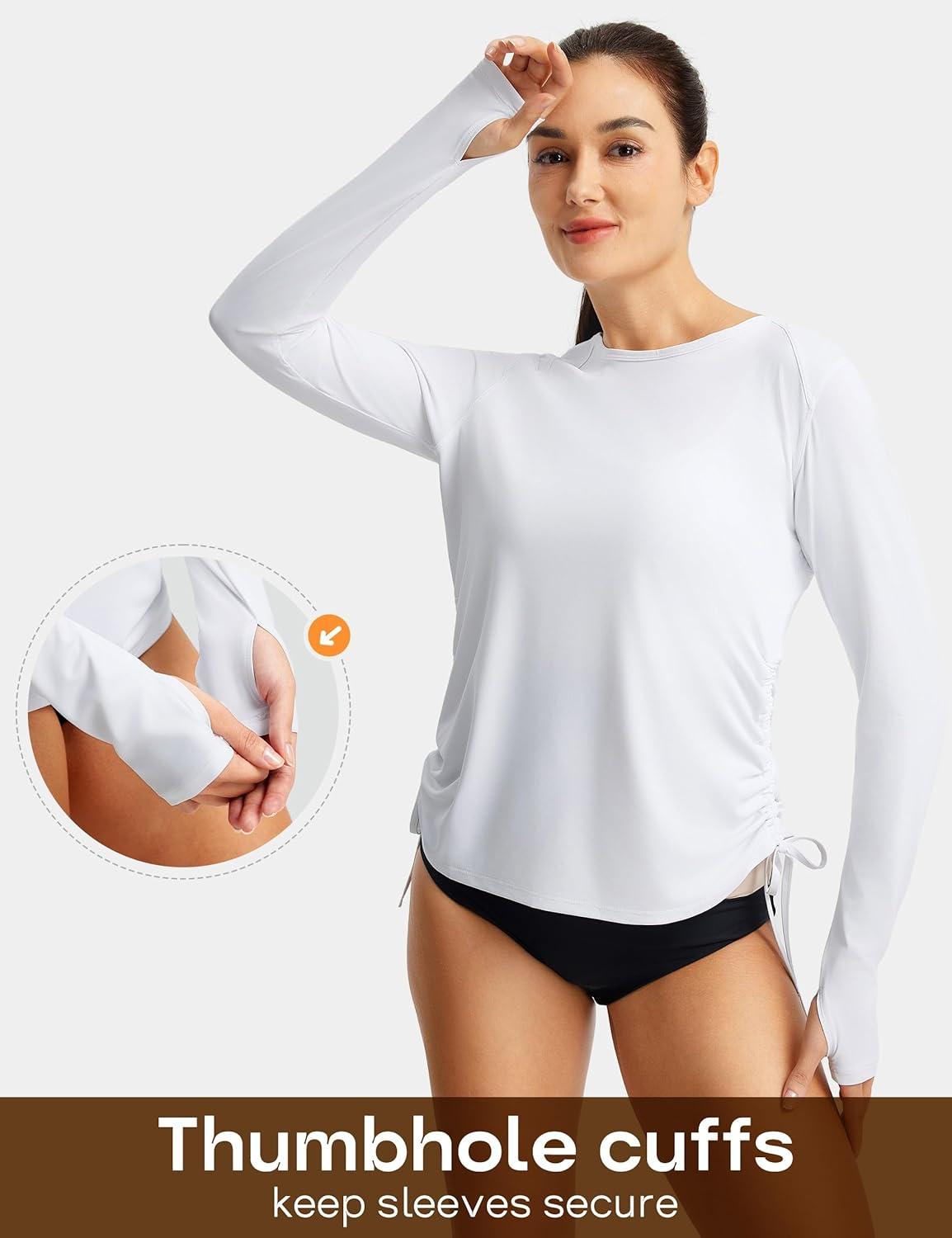 image:imageFitsT4 Sports Womens Rash Guard Shirts UPF 50 Long Sleeve Swim Shirt UV Sun Protection Swimsuits Bathing Suit TopWhite