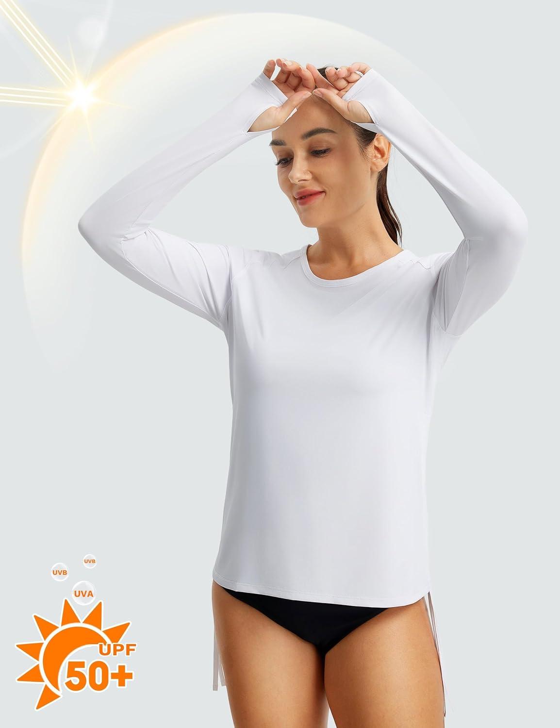 image:imageFitsT4 Sports Womens Rash Guard Shirts UPF 50 Long Sleeve Swim Shirt UV Sun Protection Swimsuits Bathing Suit TopWhite
