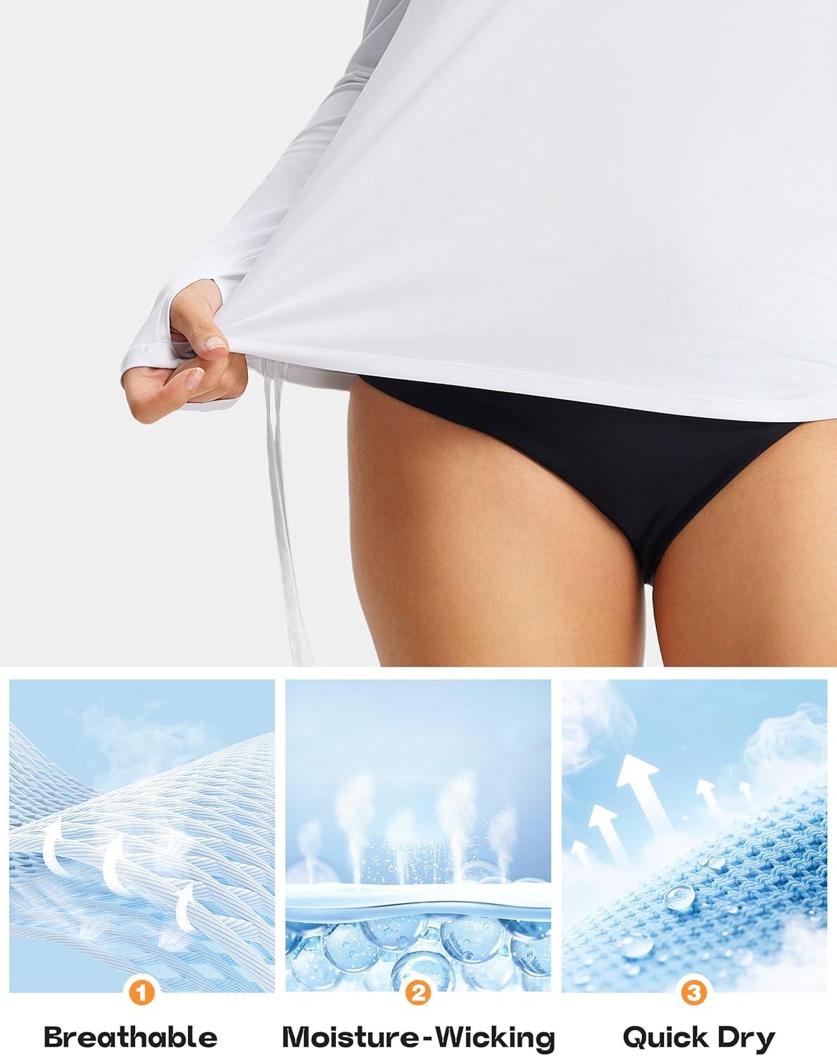 image:imageFitsT4 Sports Womens Rash Guard Shirts UPF 50 Long Sleeve Swim Shirt UV Sun Protection Swimsuits Bathing Suit TopWhite