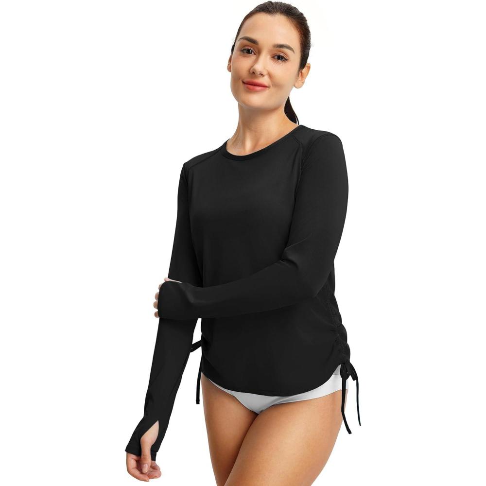 image:imageFitsT4 Sports Womens Rash Guard Shirts UPF 50 Long Sleeve Swim Shirt UV Sun Protection Swimsuits Bathing Suit TopBlack