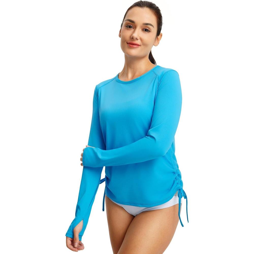 image:imageFitsT4 Sports Womens Rash Guard Shirts UPF 50 Long Sleeve Swim Shirt UV Sun Protection Swimsuits Bathing Suit TopBlue