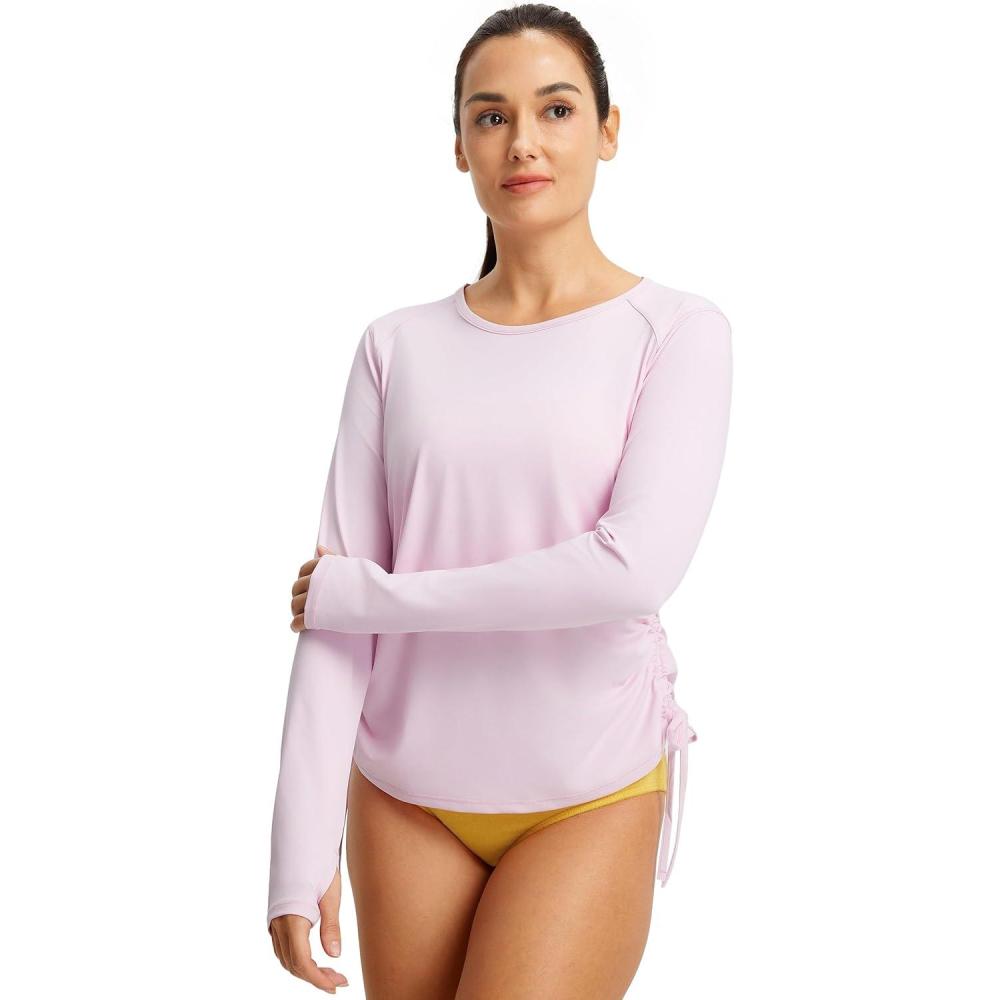 image:imageFitsT4 Sports Womens Rash Guard Shirts UPF 50 Long Sleeve Swim Shirt UV Sun Protection Swimsuits Bathing Suit TopPink