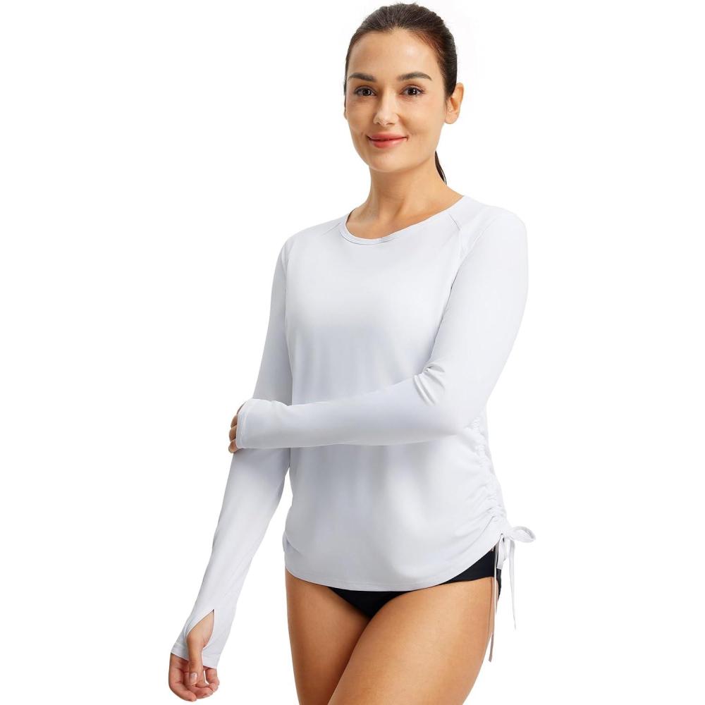 image:imageFitsT4 Sports Womens Rash Guard Shirts UPF 50 Long Sleeve Swim Shirt UV Sun Protection Swimsuits Bathing Suit TopWhite