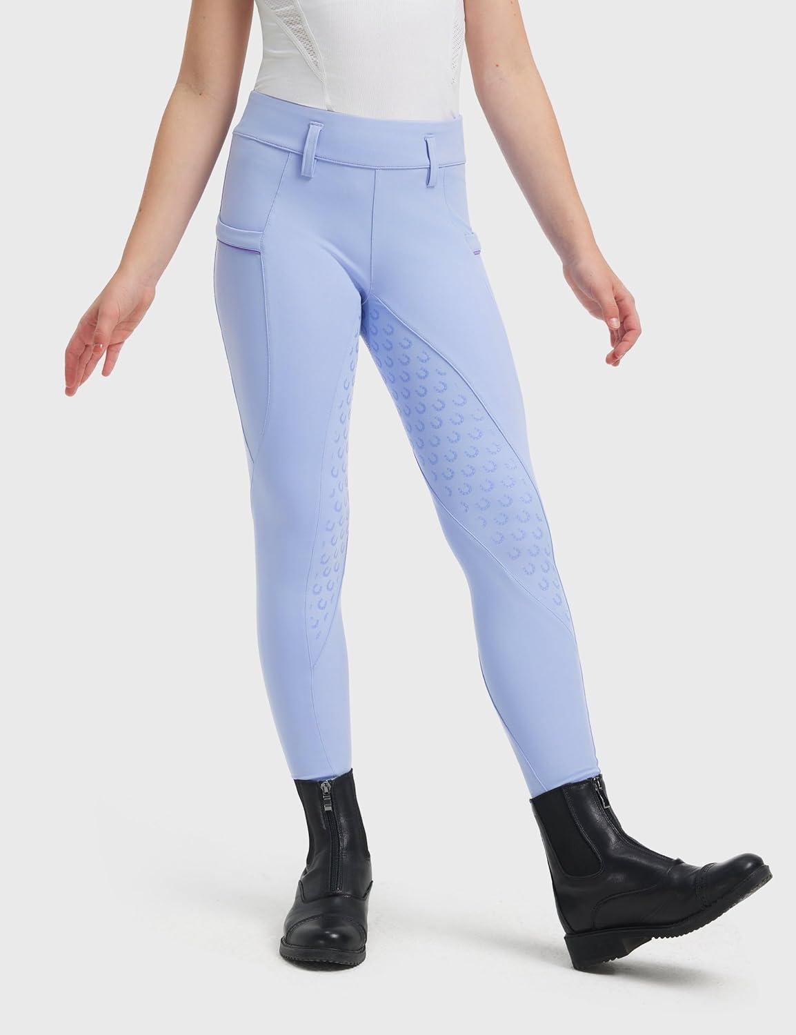image:imageFitsT4 Sports Girls Horse Riding Pants Full Seat Silicone Girls Equestrian Pants Stretchy Kids Breeches Riding Tights PocketsLavender Blue