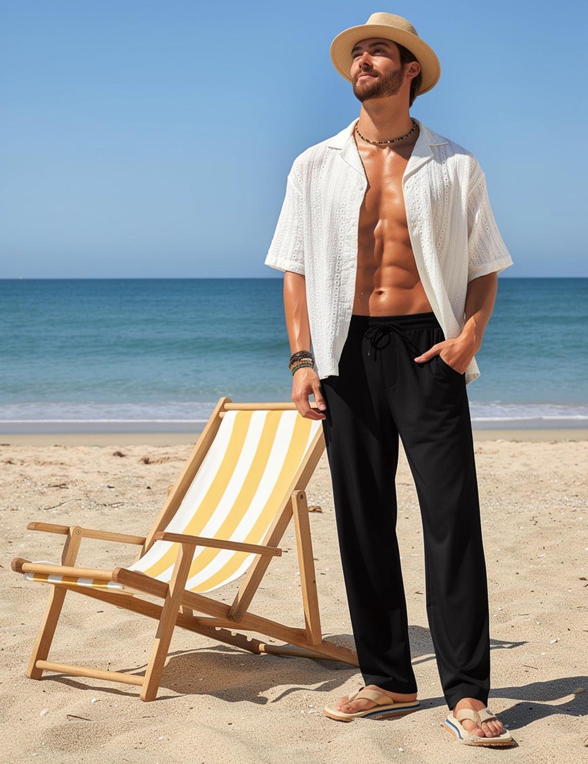 image:imageFitsT4 Sports Mens Beach Pants Swim Pants Loose Fit Quick Dry UPF 50 with Pockets Drawstring Waist for Yacht Daily WearBlack
