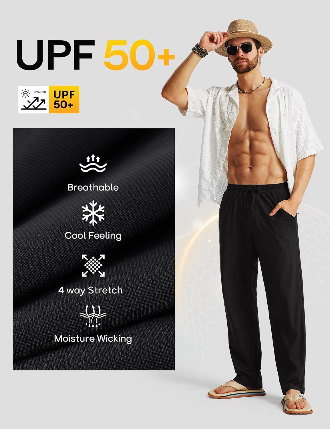 image:imageFitsT4 Sports Mens Beach Pants Swim Pants Loose Fit Quick Dry UPF 50 with Pockets Drawstring Waist for Yacht Daily WearBlack