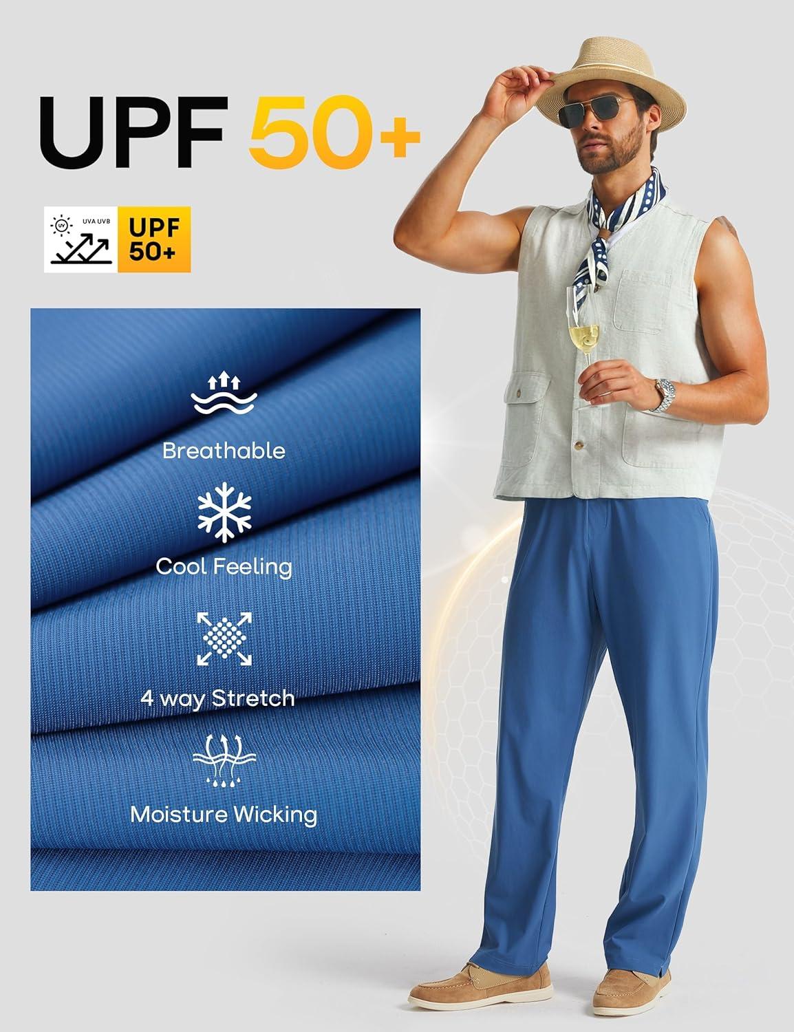 image:imageFitsT4 Sports Mens Beach Pants Swim Pants Loose Fit Quick Dry UPF 50 with Pockets Drawstring Waist for Yacht Daily WearBlue