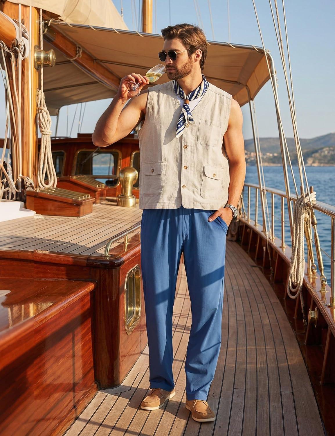 image:imageFitsT4 Sports Mens Beach Pants Swim Pants Loose Fit Quick Dry UPF 50 with Pockets Drawstring Waist for Yacht Daily WearBlue
